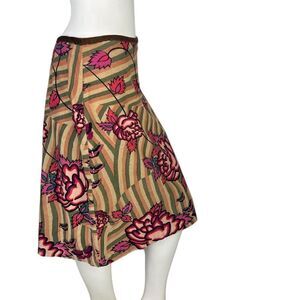 Elevenses Fine Wale Corduroy Striped Floral A-Line Skirt with Butterflies Size 6
